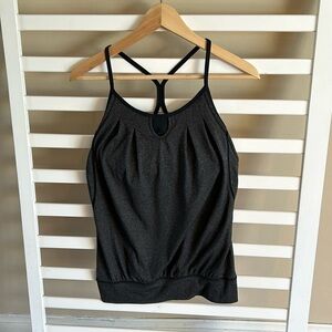 Lululemon NO LIMITS Power Y Zippy Gray Black Tank Top Built-In Bra Size 4
